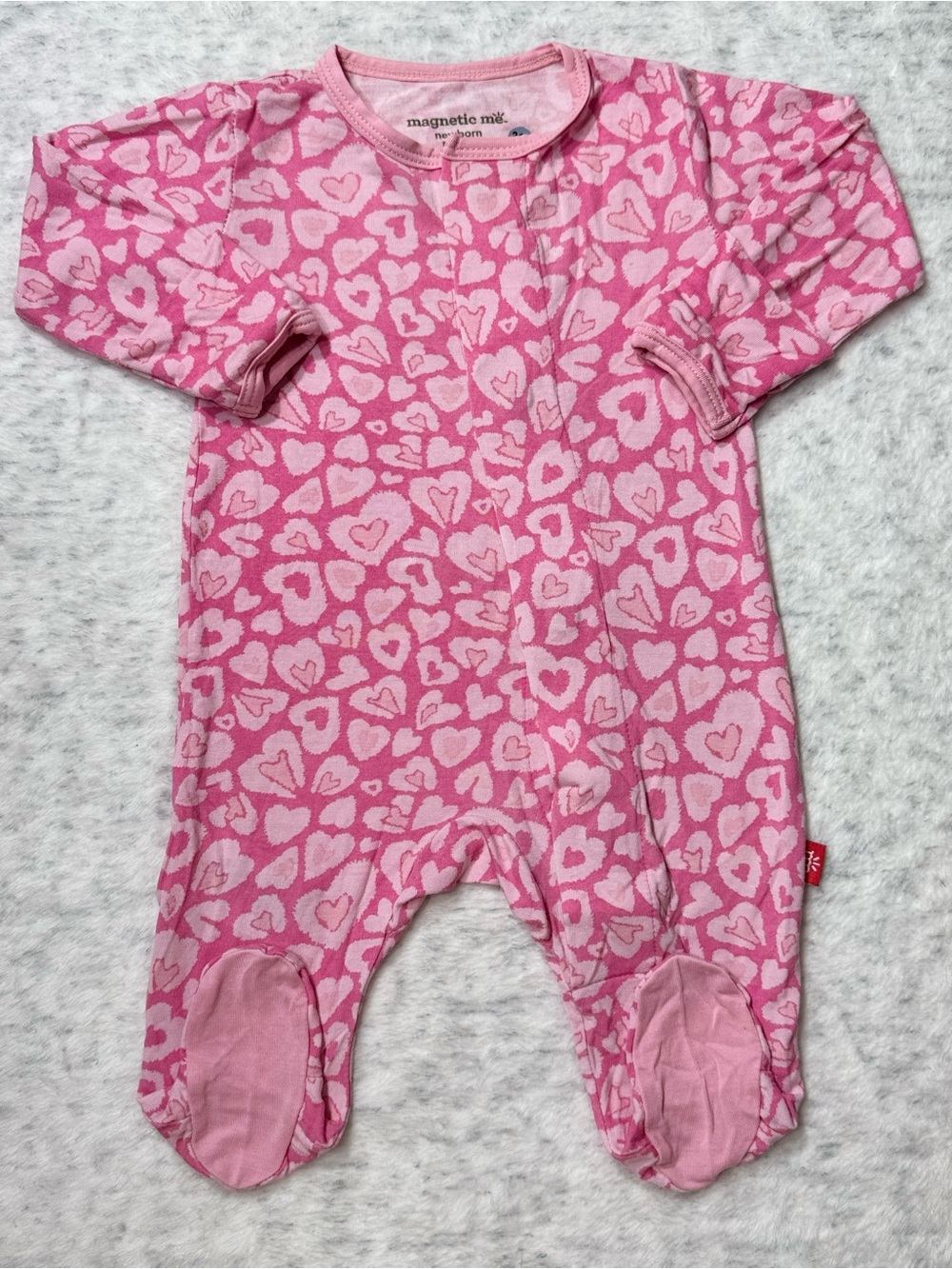 Magnetic Me Pink Heart Print Footie Sleeper Newborn Baby Girl Modal Valentine